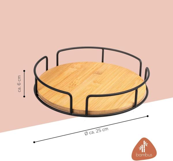 eluno Obstschale Drehteller, Metall mit Bambusboden Ø ca. 25 cm, matt schwarz, Metall, (Stück) Bild 7