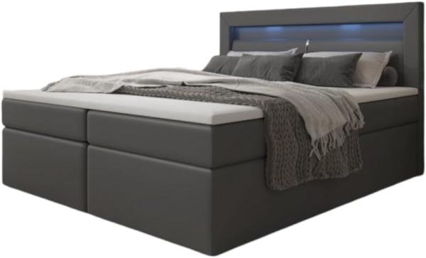 Boxspringbett Reposito mit LED, USB und Stauraum 160x200 Grau H3