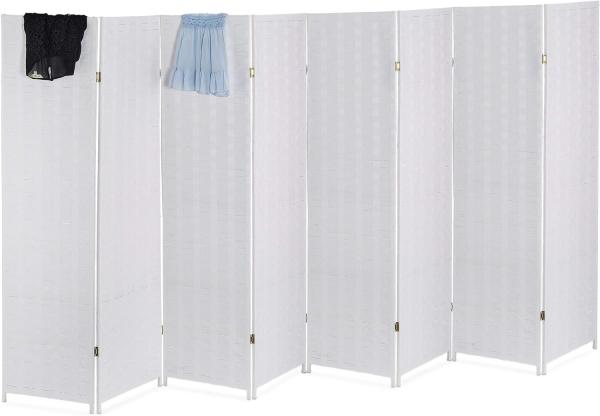 Relaxdays Paravent Raumteiler, HxB: 170 x 320 cm, Faltbarer Raumtrenner, 8-teiliger Sichtschutz, Holz & Papierseil, weiß