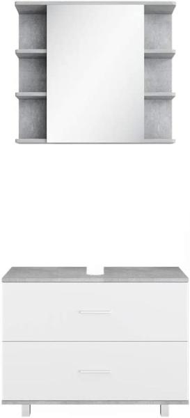 VICCO 2-tlg. Badmöbel-Set 'ILIAS' Weiß Beton, Weiß/Beton, mit Spiegelschrank, Unterschrank