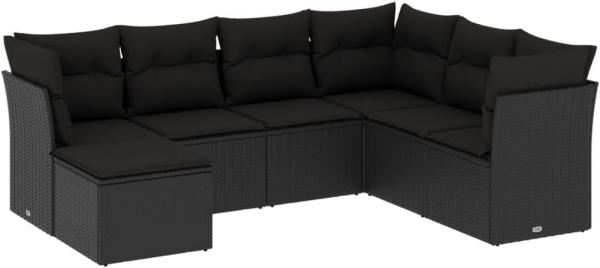 vidaXL 7-tlg. Garten-Sofagarnitur mit Kissen Schwarz Poly Rattan