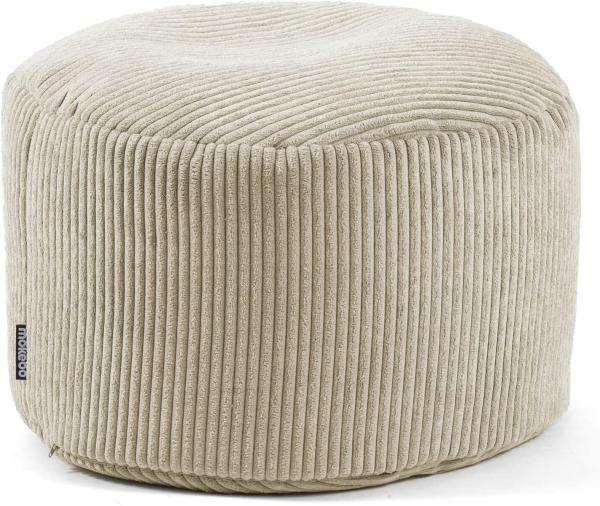 mokebo® Pouf, Hocker o. Sitzhocker aus Cord 30x50 cm 'Der Faule Lenz', Bodenkissen rund in beige, Fußhocker, Indoor Sitzkissen Stoff, Puff, Sitzpouf drinnen, kuschelig & weich, mit EPS-Perlen Füllung