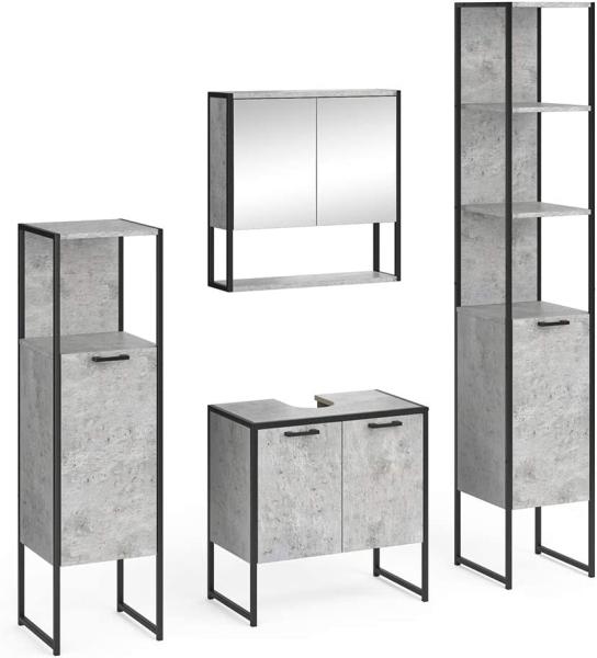 Vicco 'Fyrk' Loft Badmöbel-Set, Beton-Optik mit Spiegelschrank, Unterschrank, Midischrank & Hochschrank