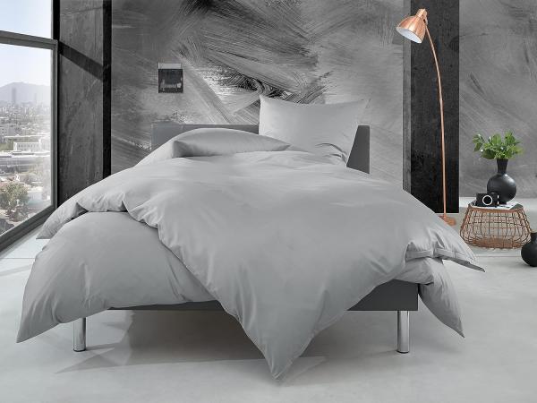 Bettwaesche-mit-Stil Mako Perkal Bettwäsche uni / einfarbig grau Garnitur 155x220 + 80x80 cm