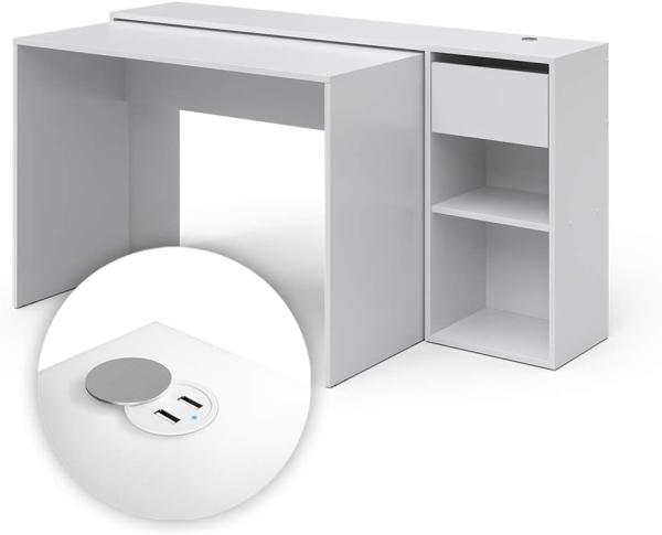 Vicco Schreibtisch Ben Weiß ausziehbar USB-Ladestation