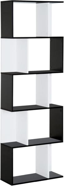 HOMCOM Bücherregal S-förmig Ausstellungsregal Standregal 5-stöckiger moderner Raumteiler Spanplatte Schwarz 60 x 24 x 184,5 cm