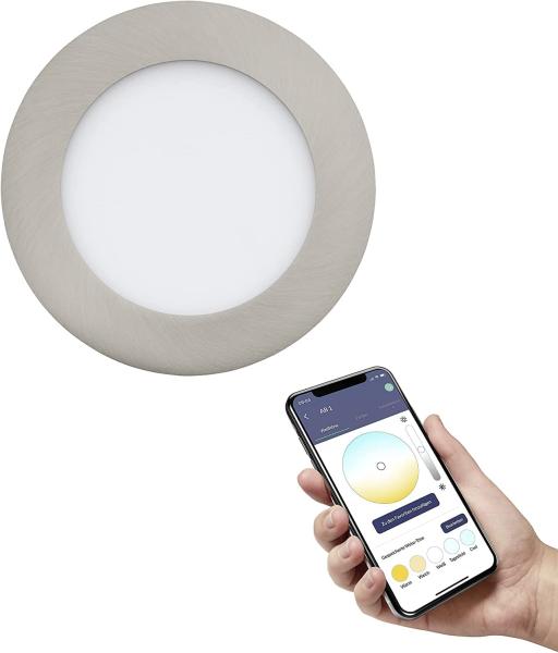 Eglo 900112 LED Einbauleuchte FUEVA-Z nickel-matt H:2. 6cm Ø12cm rund IP20/44 dimmbar 2700-6500K mit Connect-Z Funktion