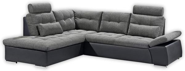 Ecksofa JAK Couch Schlafcouch Sofa Lederlook grau schwarz Ottomane links L-Form