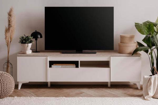 TV-Lowboard Bertrix in weiß und sand 177 cm