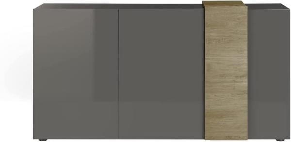 Sideboard Positano in grau Hochglanz und Eiche 181 cm