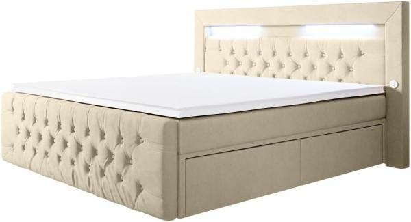 Boxspringbett Sunshine mit indirekter Beleuchtung, USB und Stauraum 180x200 Beige H3