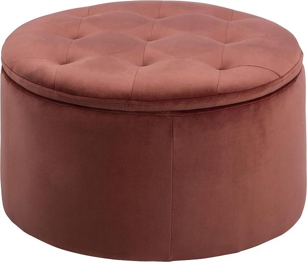 AC Design Furniture Rocco runde Ottomane, H: 35 x B: 60 x T: 60 cm, Ø: 60 cm, Koralle, Stoff, 1 Stk.