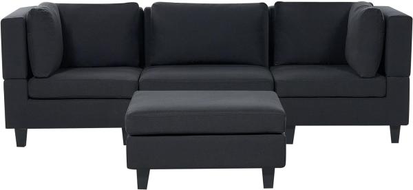 3-Sitzer Sofa Leinenoptik schwarz mit Ottomane UNSTAD