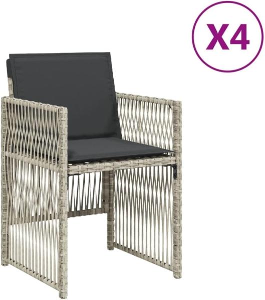 Gartenstühle mit Kissen 4 Stk. Hellgrau Poly Rattan 364971