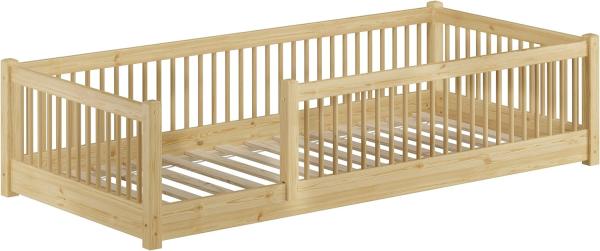 Kinderbett niedriges Bodenbett Kiefer natur 90x200 Kleinkinder Laufstall ähnlich Rollrost inkl.