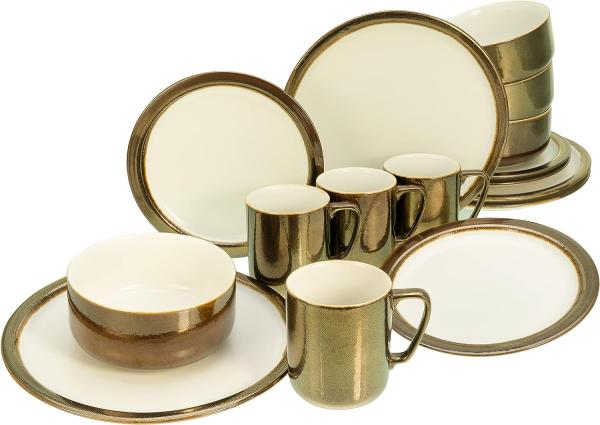 CreaTable 23589 Kombiservice Modern Industrial für 4 Personen, Steinzeug, weiß/gold (1 Set, 16-teilig)