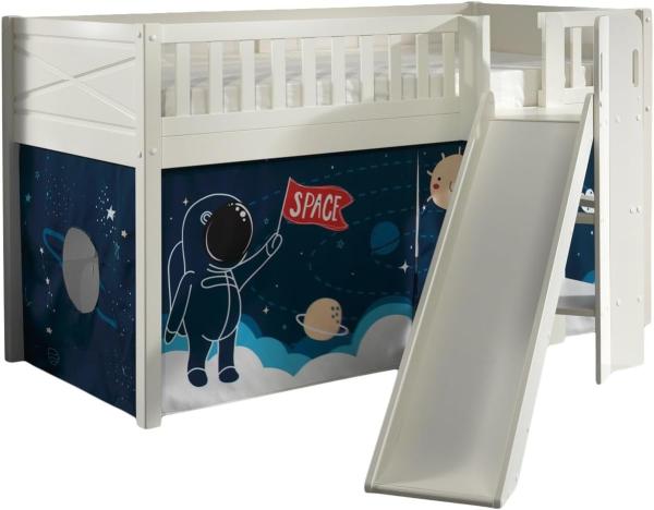 SCOTT 'Space Shuttle' Spielbett,, mit Rolllattenrost, Rutsche, Leiter und Textilset, Weiß lackiert, 90 x 200 cm