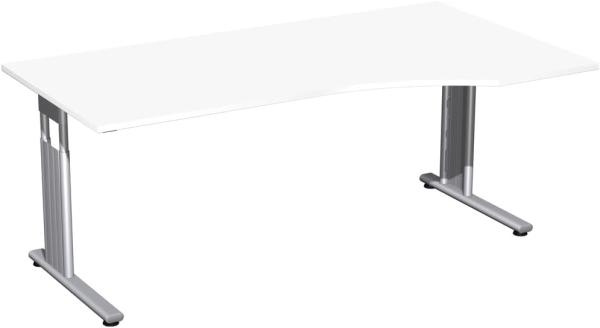 PC-Schreibtisch 'C Fuß Flex' rechts, höhenverstellbar, 180x100cm, Weiß / Silber