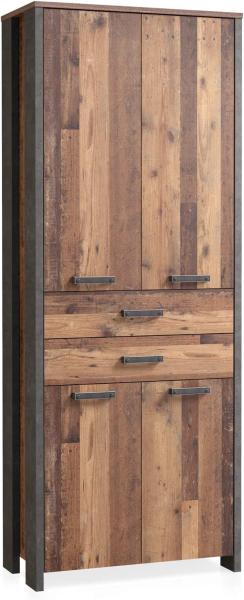 Möbel-Eins CASSIA Büroschrank 4 Türen + 2 Schubkästen, Material Dekorspanplatte, Old Wood Vintage/betonfarbig