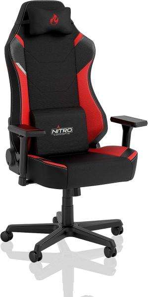 NITRO CONCEPTS X1000 Gaming Stuhl Bürostuhl Ergonomisch Schreibtischstuhl Drehstuhl mit Rollen Gaming Sessel Gaming Chair Pc Stoffbezug Belastbarkeit 135 Kilogramm - Schwarz/Rot