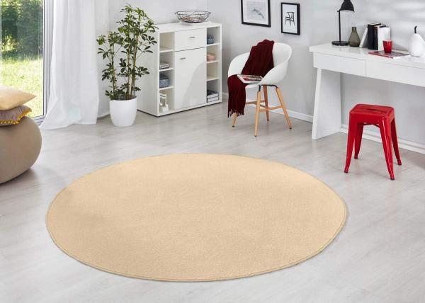 Runder Kurzflor Teppich Uni Fancy rund - beige - 133 cm Durchmesser