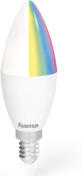 Hama WLAN LED Lampe E14 (Smart Home Lampe 5,5 Watt Kerzenform, dimmbar, mehrfarbig RGBW, WIFI LED Lampe mit Sprachsteuerung und App, kompatibel mit Alexa, Google, Siri, Apple, kein Hub nötig), Weiß