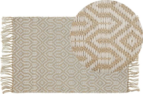 Teppich beige 50 x 80 cm geometrisches Muster Kurzflor zweiseitig POZANTI