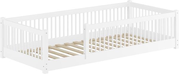 Kinderbett niedriges Bodenbett Kiefer weiß 80x180 Kleinkinder Laufstall ähnlich Rollrost inkl.