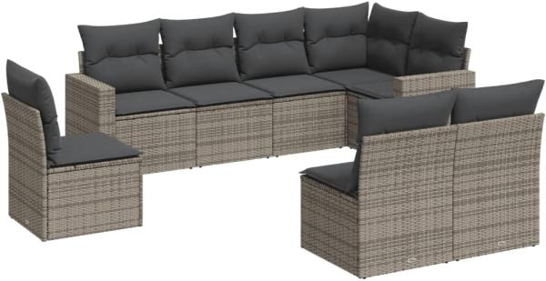 vidaXL 8-tlg. Garten-Sofagarnitur mit Kissen Grau Poly Rattan