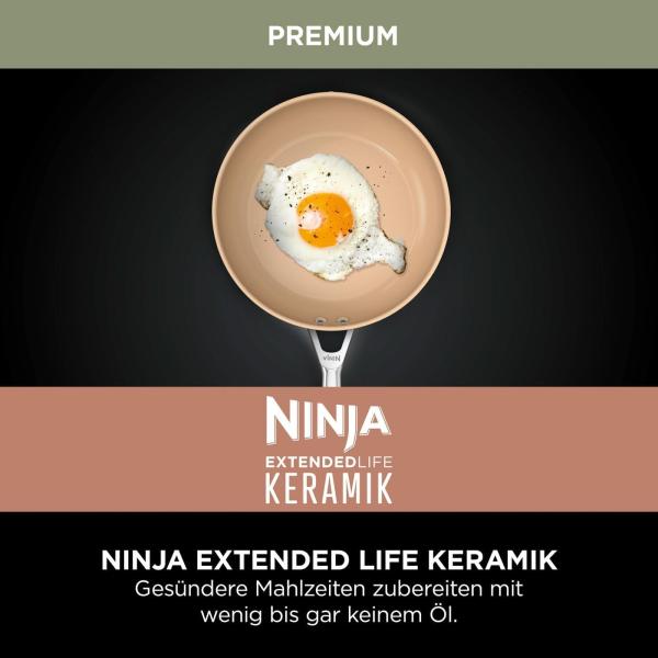 Ninja Extended Life 28cm Keramik-Wok, Wokpfanne antihaftbeschichtet (ohne PFAs, PFOAs, Blei, Cadmium), geeignet für Induktion, Edelstahlgriff, Ofenfest bis 285 °C, Terrakotta & Grau, CW90928DE Bild 9