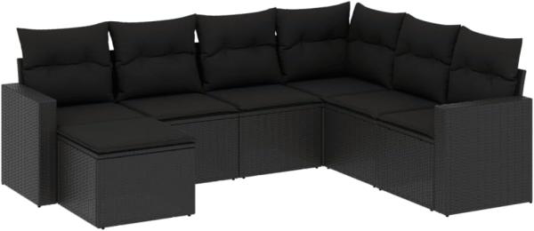 vidaXL 7-tlg. Garten-Sofagarnitur mit Kissen Schwarz Poly Rattan