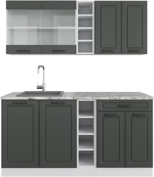 Vicco Küchenzeile Einbauküche Küchenschränke R-Line Landhaus Küchenmöbel (Weiß-Anthrazit, Single 180 cm)