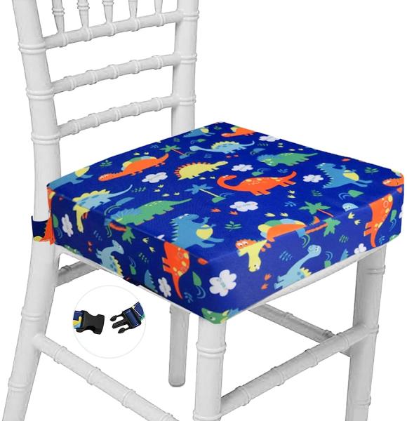 Sitzerhöhung Stuhl Cartoon Tragbares Boostersitze mit 2 Sicherheits Schnalle Waschbar Sitzerhöhung für Esstisch (Blau Dinosaurier)