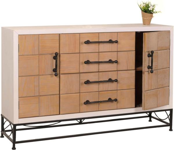 Kommode HWC-N30, Schrank Sideboard Highboard mit Türen und Schublade, Massiv-Holz MDF, 92x140x42cm