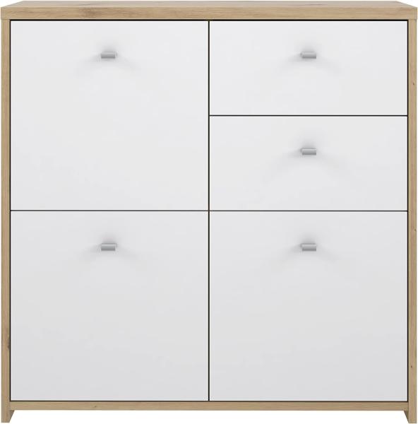 FORTE BEST CHEST Kommode mit 3 Türen und 2 Schubladen, Holzwerkstoff, Artisan Eiche / Weiß, 77. 1 x 77. 3 x 29. 6 cm