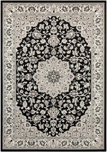 Orientalischer Samt Teppich Keshan - 160x230x0,3cm - schwarz, grau