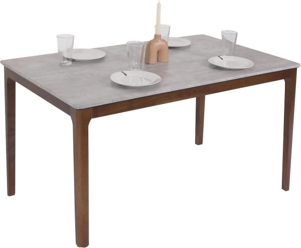 Esszimmertisch HWC-M55, Tisch Esstisch, Massiv-Holz HDF Laminat Melamin 135x80cm, Beton-Optik, braune Beine