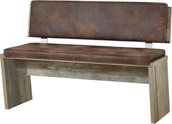 Bonanza Vintage Sitzbank in Driftwood Optik - bequeme Retro Sitzbank mit Lehne für Ihr Wohn- & Esszimmer - 126 x 86 x 55 cm (B/H/T)
