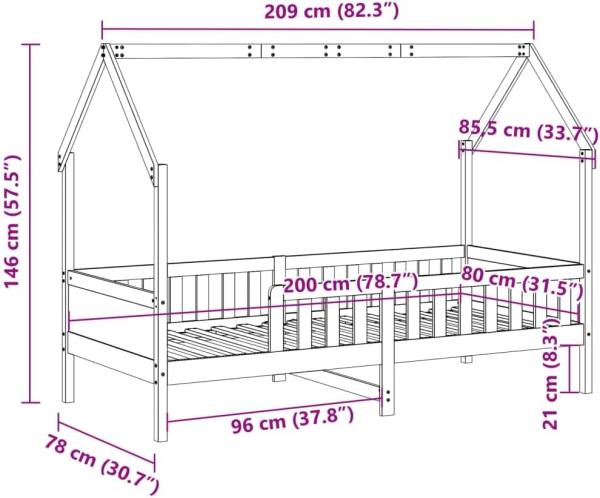 Kinderbett Hausbett Wachsbraun 80x200 cm Kiefer 850706 Bild 8