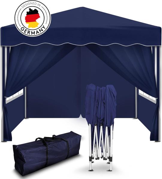 Faltpavillon 3x3m - wasserdicht - mit 4 Seitenteilen, blau