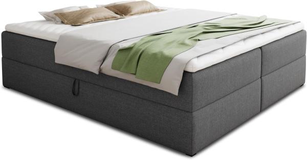 Boxspringbett Base mit 2 Bettkästen - Doppelbett mit Bonell-Matratze und Topper, Polsterbett, Freistehendes Bett (Dunkelgrau (Inari 94), 180 x 200 cm)