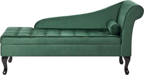 Chaiselongue Samtstoff dunkelgrün mit Bettkasten rechtsseitig PESSAC