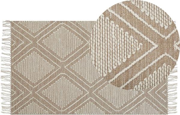 Teppich Baumwolle beige weiß 80 x 150 cm Kurzflor KACEM
