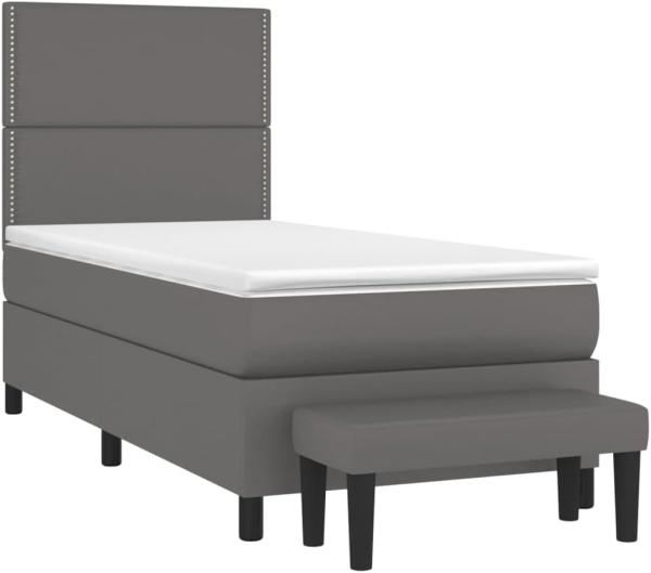 Boxspringbett mit Matratze Grau 90x200 cm Kunstleder