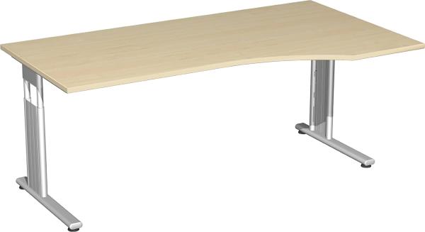 'C Fuß Flex' PC-Schreibtisch, rechts, höhenverstellbar, Ahorn/ Silber, 68-82 x 180 x 100 cm