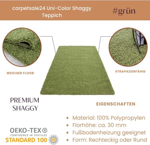 Carpetsale24 Shaggy Hochflor Teppich Wohnzimmer 300x400 cm Grün Modern - Teppich Flauschig, Extra Weich, Pflegeleicht und einfarbig - für Schlafzimmer, Esszimmer - Ideal als Küchenteppich Bild 3