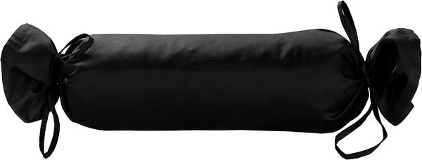 Mako Satin / Baumwollsatin Nackenrollen Bezug uni / einfarbig schwarz 15x40 cm mit Bändern