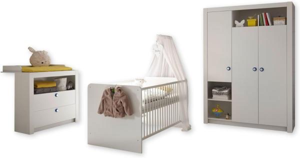 Babyzimmer Kinderzimmer inkl. Wickelkommode Bett Kleiderschrank PAULA weiß 3tlg.
