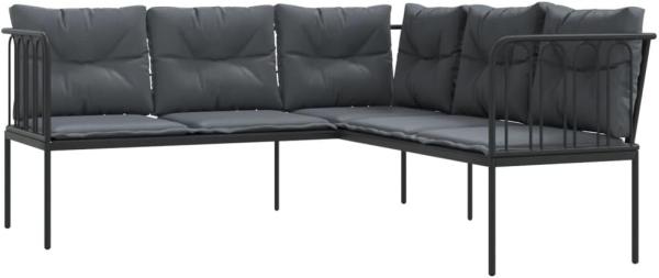 Gartensofa in L-Form mit Kissen Schwarz Stahl und Textilene