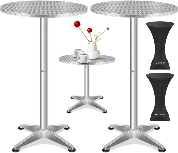 KESSER® 2in1 Stehtisch Bistrotisch Aluminium Edelstahlplatte | höhenverstellbar | 70cm / 115cm | Partytisch Tisch | In- & Outdoor | Hochzeit | Empfangstisch | 4 Standfüße und Regencover Silber, Ø 60 cm, 2er Set